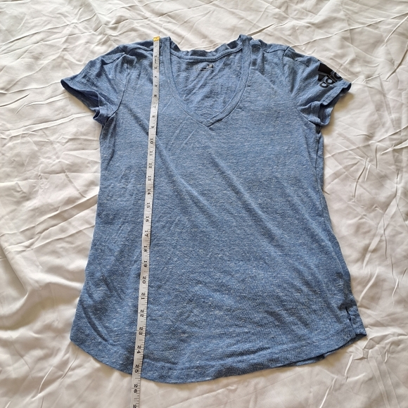 Adidas | Blue v neck women's t shirt with logo on sleeve - Picture 8 of 11
